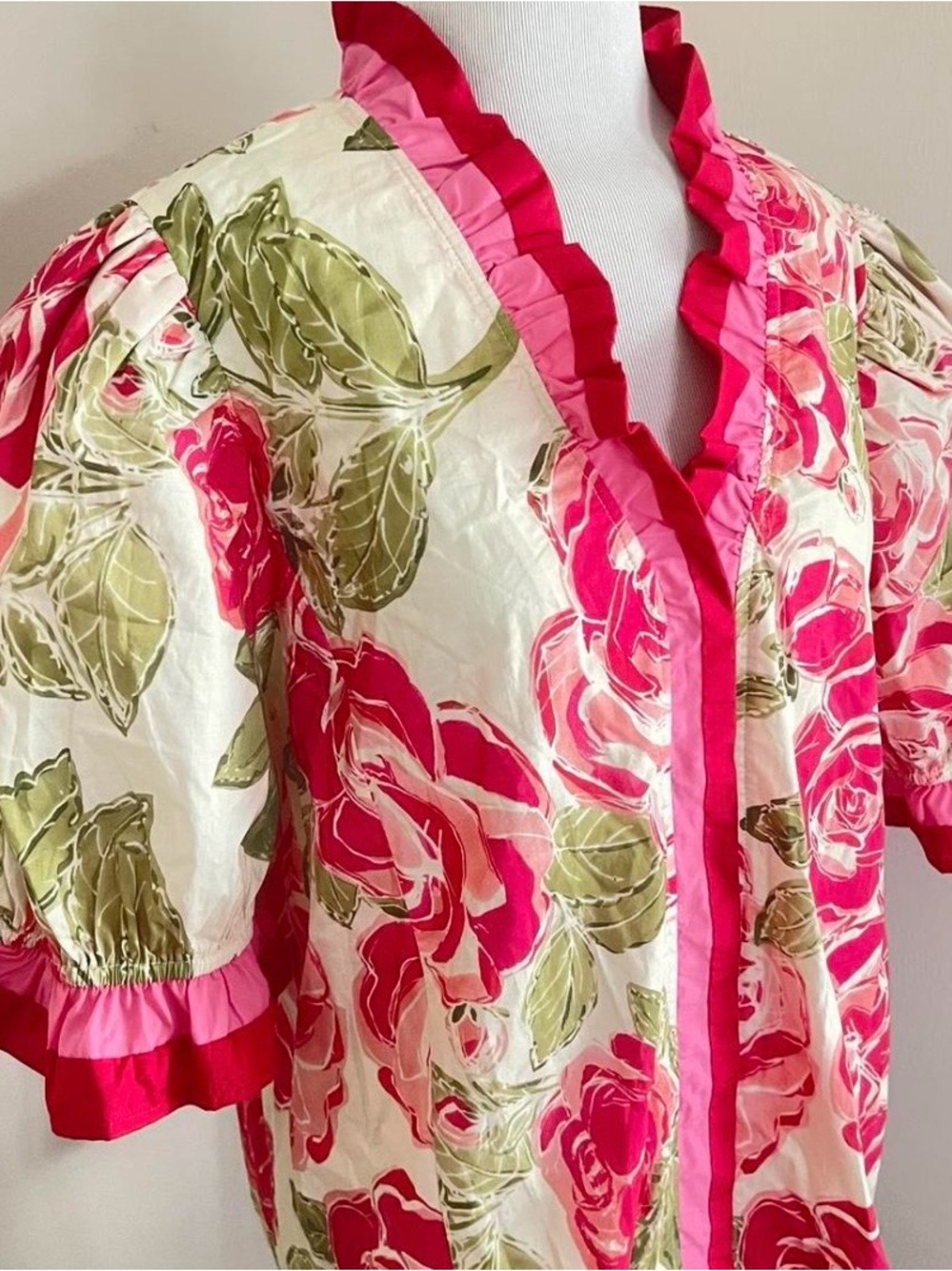 Entro XL Floral Pink Puff Sleeve Blouse - Picture 2 of 4